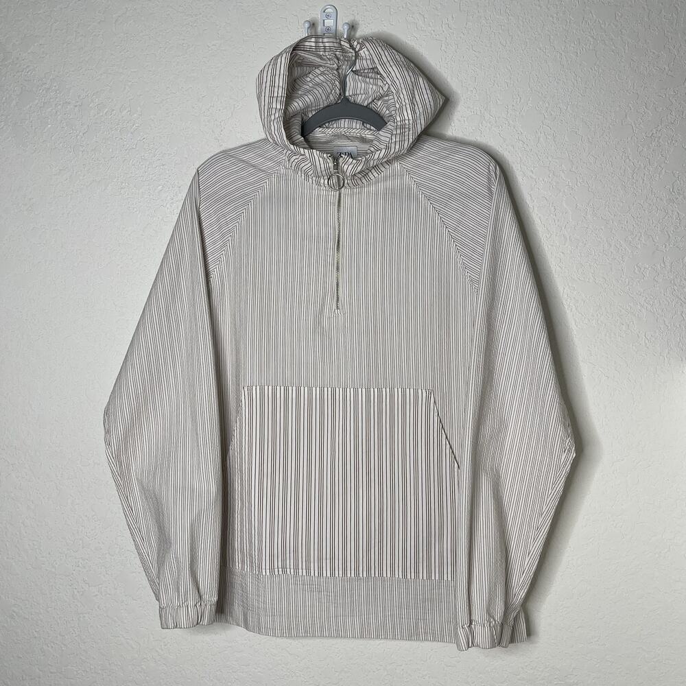 Zara Relaxed Fit Womens Long Sleeve 1/4 Zip Hoodie Sz M White Beige Stripes